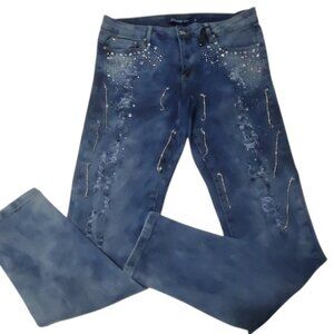 Village Jean Embellished Distressed Skinny Jeans | Size 15